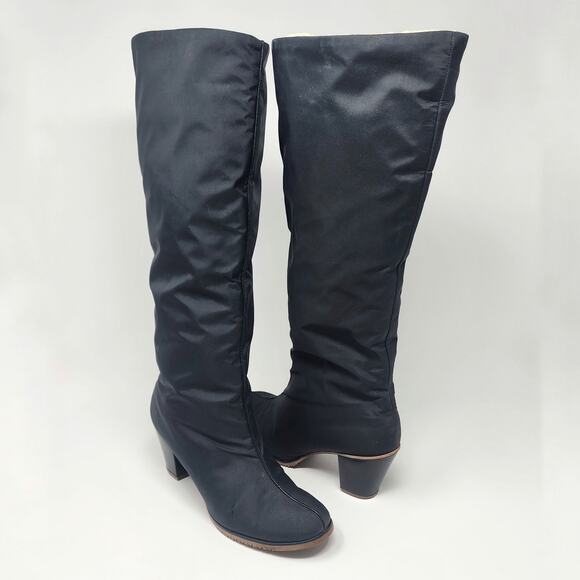 Golo Boots Women 8M Vintage 1970s Black Nylon Sheepskin Fold Over Waterproof - Picture 4 of 13